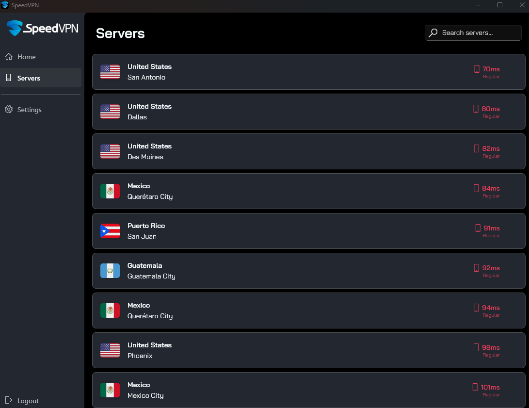 SpeedVPN Windows Server Selection